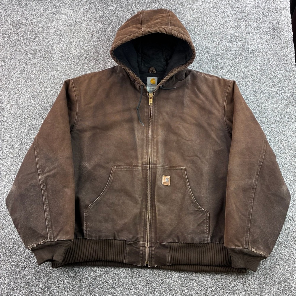 Vintage Y2K Carhartt Jacket Mens 2XL Brown Faded Duck Active Hooded J130 DKB